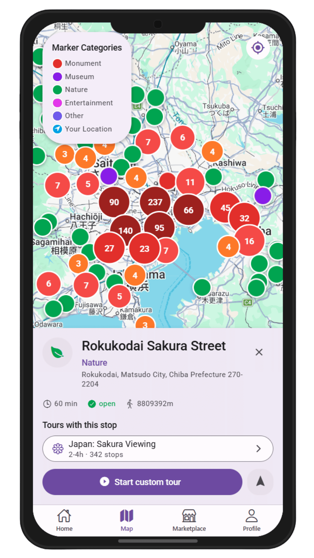 Aplikacja WeGuide AI — widok mapy kreatora tras, sam układasz miejsca
