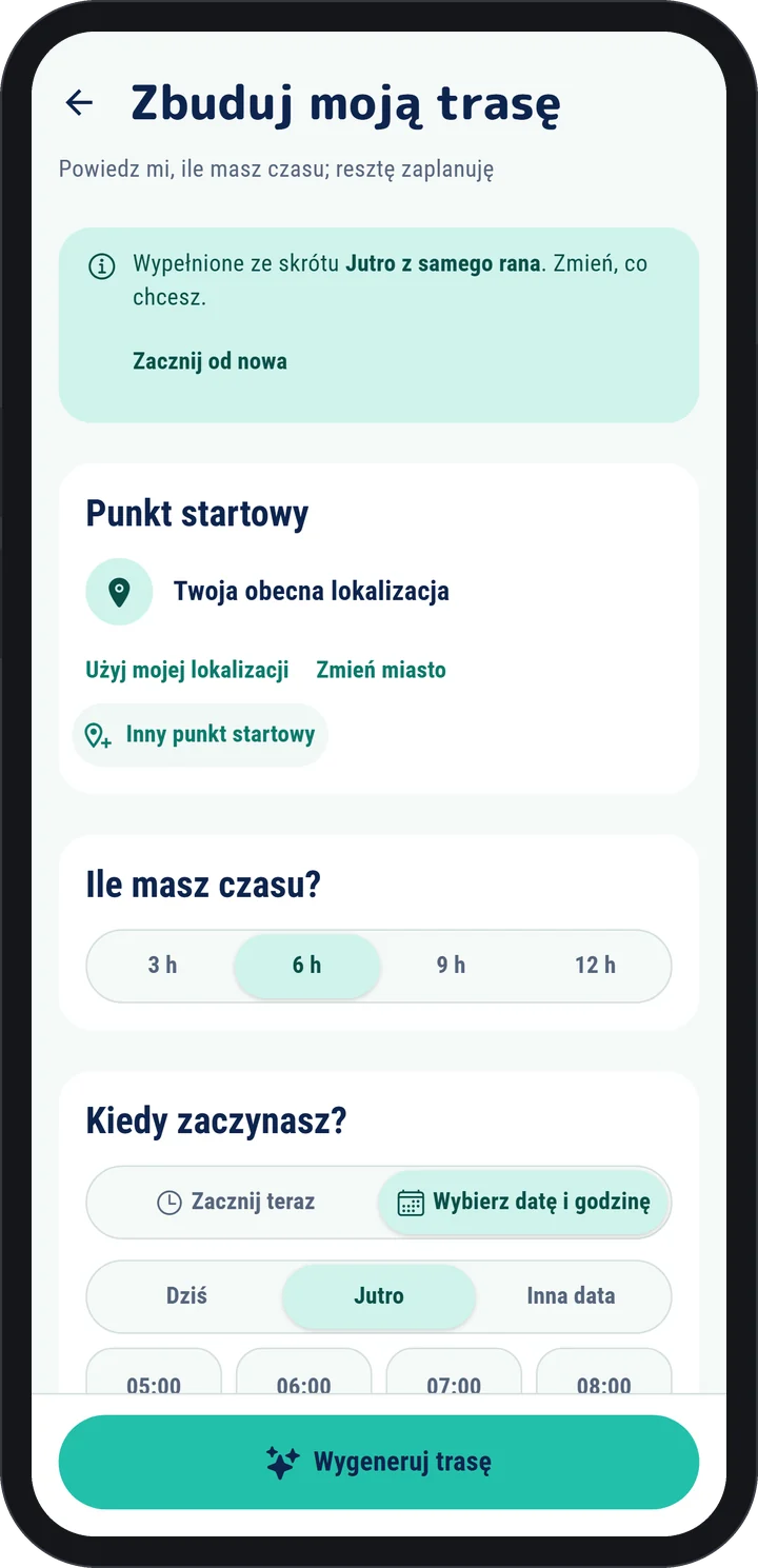 Aplikacja WeGuide AI: kreator tras