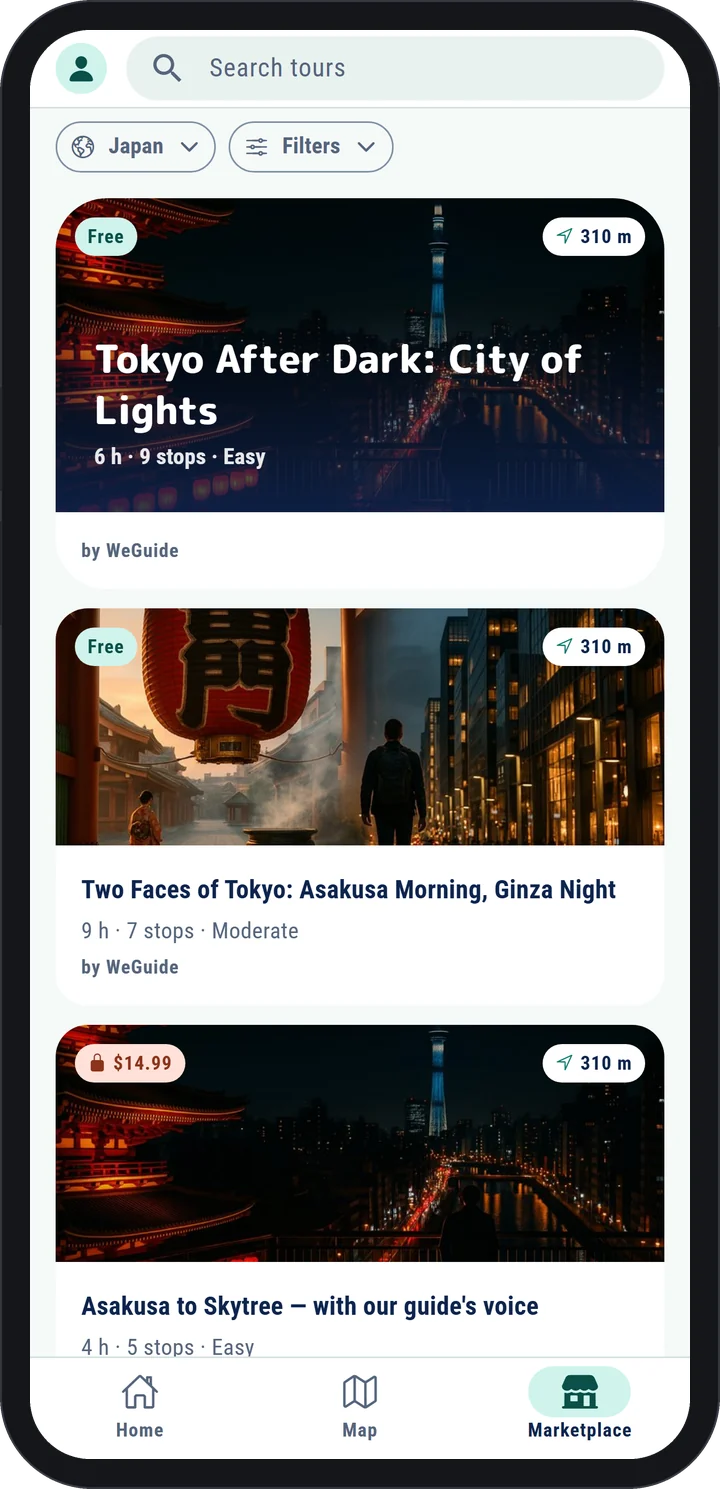 WeGuide AI app: marketplace of routes