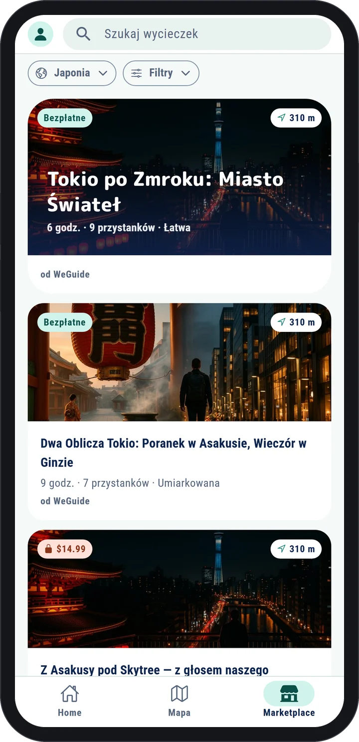 Aplikacja WeGuide AI: marketplace tras